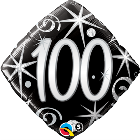 100th Birthday Balloon - Black & Silver / Bouquet