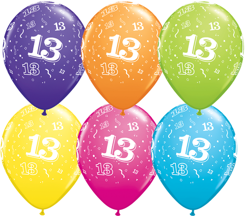 28cm Tropical Assorted Number 13 Latex Balloons Pk10