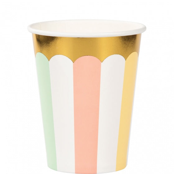 Pastel Paper Cups Scalloped with Gold Trim Pk 8
