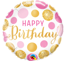 Happy Birthday Foil Balloon - Pink & Gold Dots