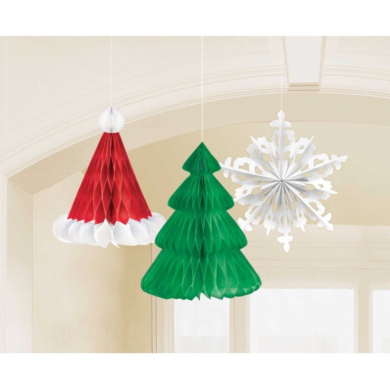 Christmas tree, hat & snowflake Hanging decorations