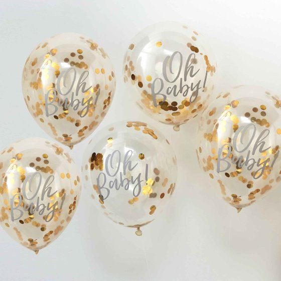 Oh Baby Gold Filled Confetti Balloons 5pk