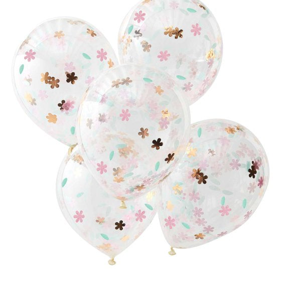 Rose Gold and Pink Floral Confetti Filled Balloons