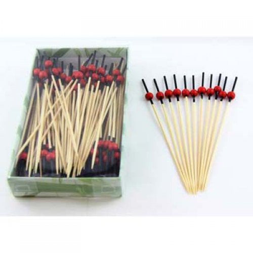 Wooden Pick Black top with Red Ball 12cm (Rio) Box 100
