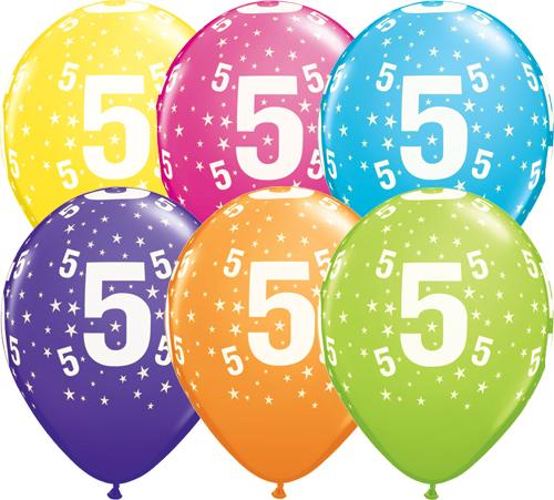 5th Birthday Balloons Assorted - Single or Pack - Helium Filled - Flat