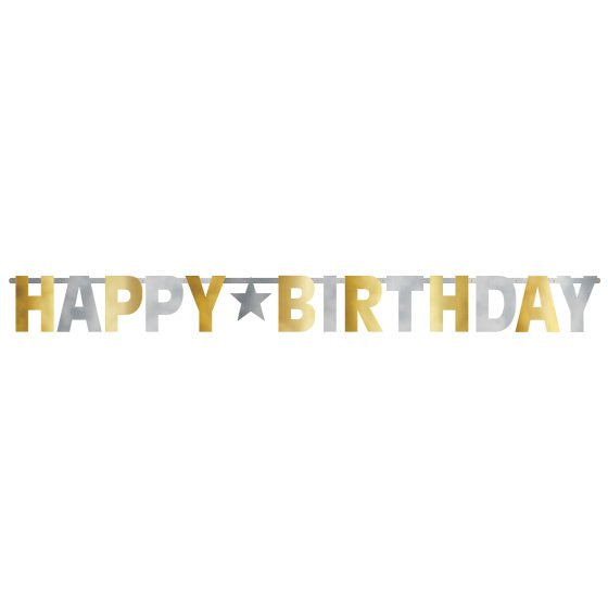 Happy Birthday Giant Foil Banner – Silver & Gold