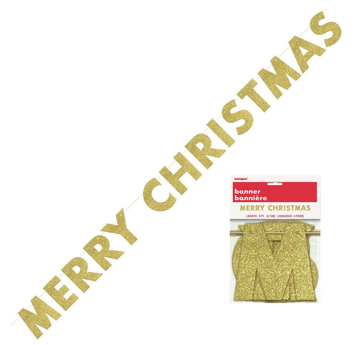 Merry Christmas Banner - Glittery Gold