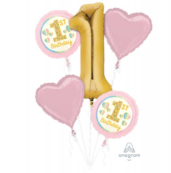 1st Birthday Girl Balloon Bouquet | Pink & Gold