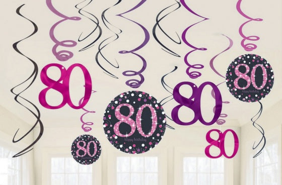 80th Hanging Decorations Pk12 - Pink