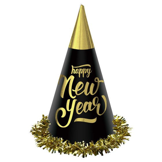 Happy New Year Black & Gold Party Hat - 1pc