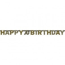70th Happy Birthday Letter Banner | Black Gold Silver