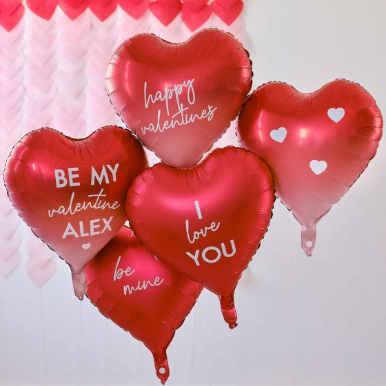 Customisable Valentines Day Heart Balloons 5pk