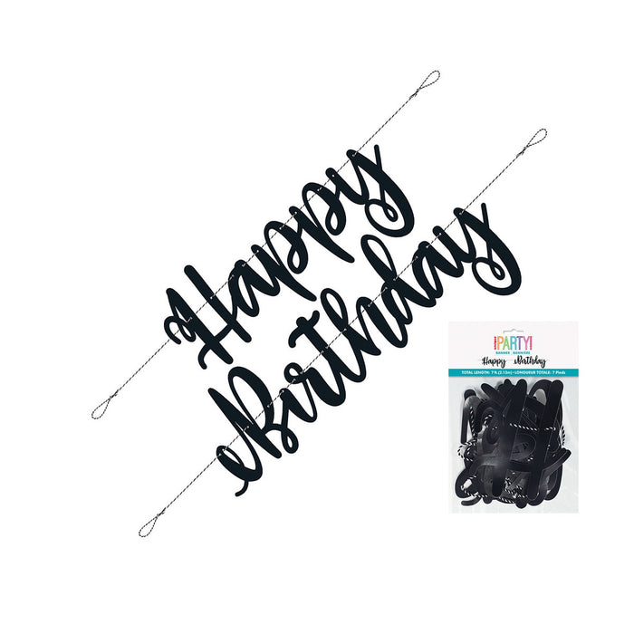 Happy Birthday Cursive Style Banner | Black