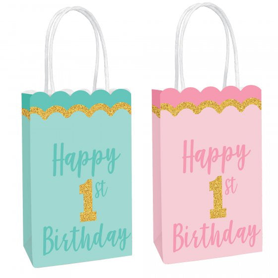 1st Birthday Glittered Craft Bags 8pk