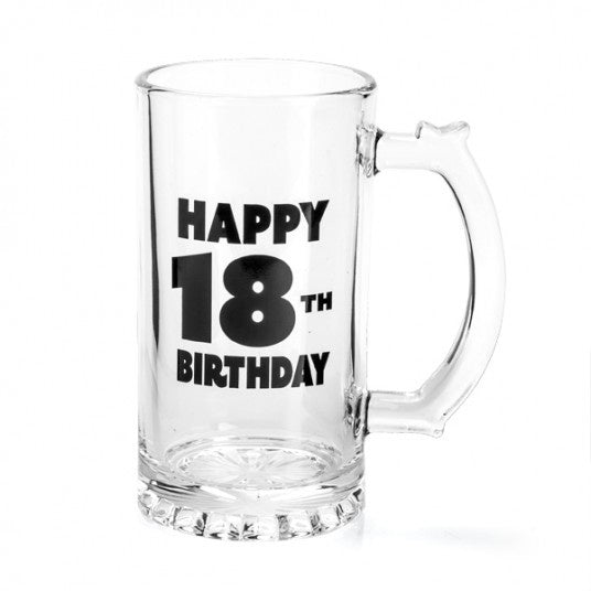 18th Birthday Glass Beer Stein