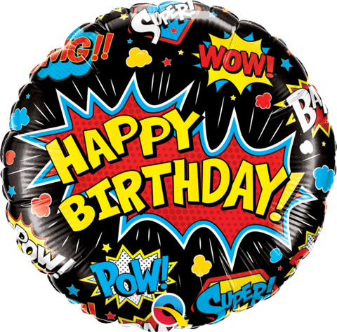 Birthday Super Hero Balloon Black - Helium Filed or Flat