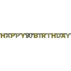 90th Happy Birthday Letter Banner | Black Gold Silver