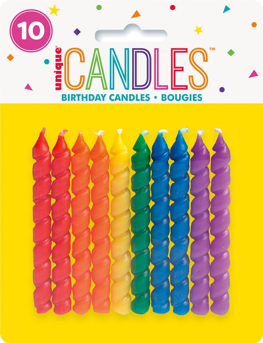 Rainbow Spiral Candles 10pk