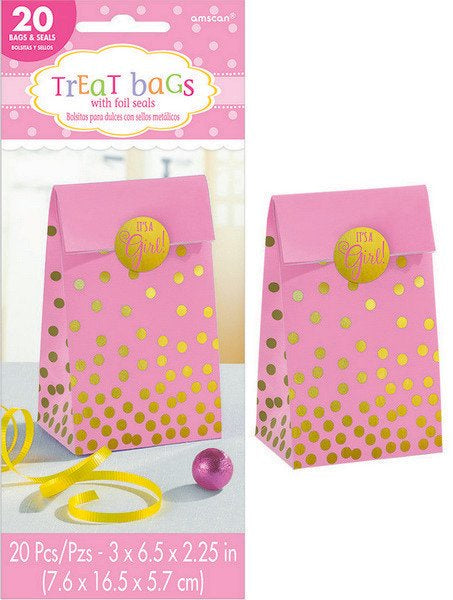 Pink Paper Treat Bags + Stickers