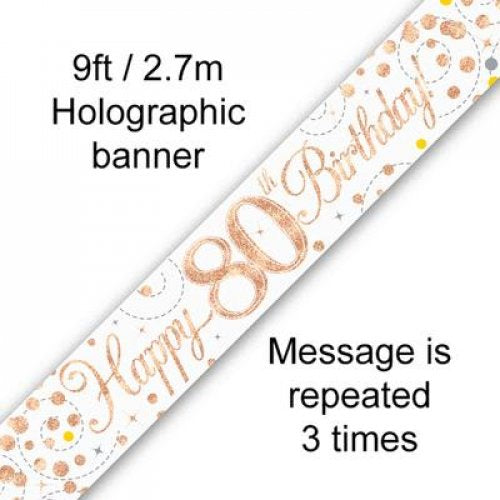 80th Birthday | Rose Gold Sparkling Banner