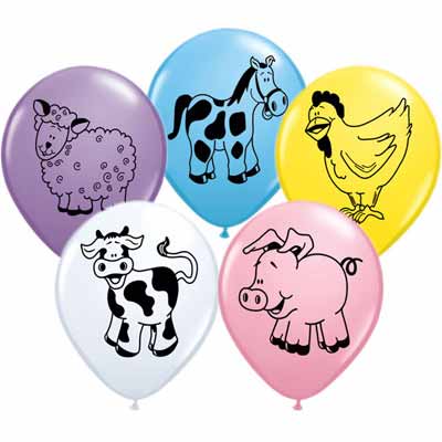 Farm Animal Balloons Assorted - Singles or Packs - Helium Filled or Flat