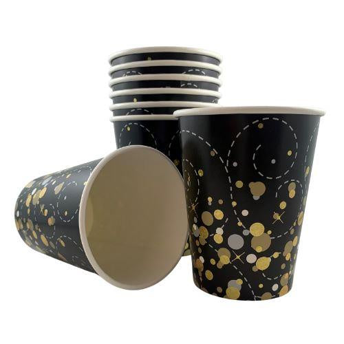 Black & Gold Paper Cups Pk8