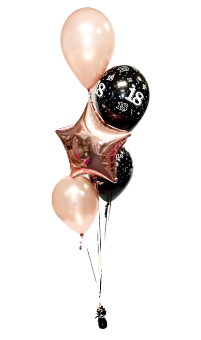 Five Balloon Arrangement Bouquet - Rose Gold & Black - Choose any Milestone