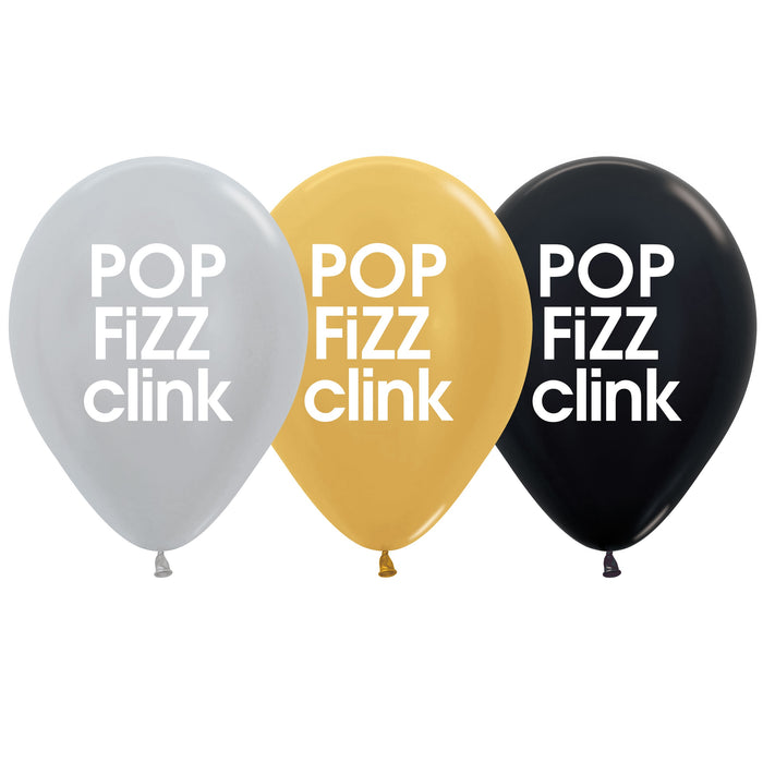 Pop, Fizz, Click Balloons Assorted - Singles or Packs - Helium Filled or Flat