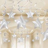 Hanging Decoration Stars Silver Pk 30