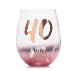 40th Rose Gold | Stemless Wine Glass