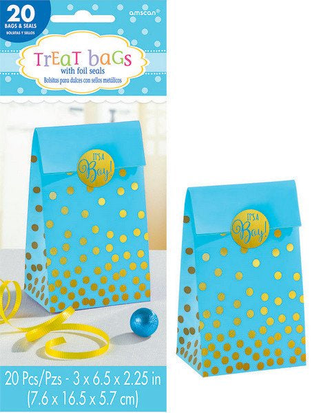 Blue Paper Treat Bags + Stickers