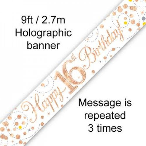 16th Birthday | Rose Gold Sparkling Banner