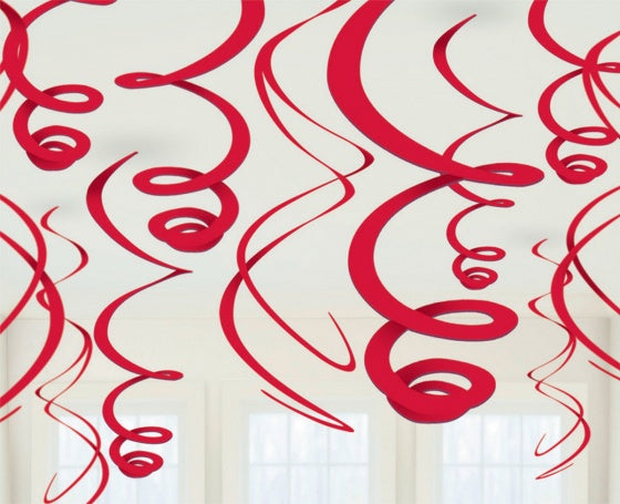 Red Hanging Decorations | Swirls Pk 12