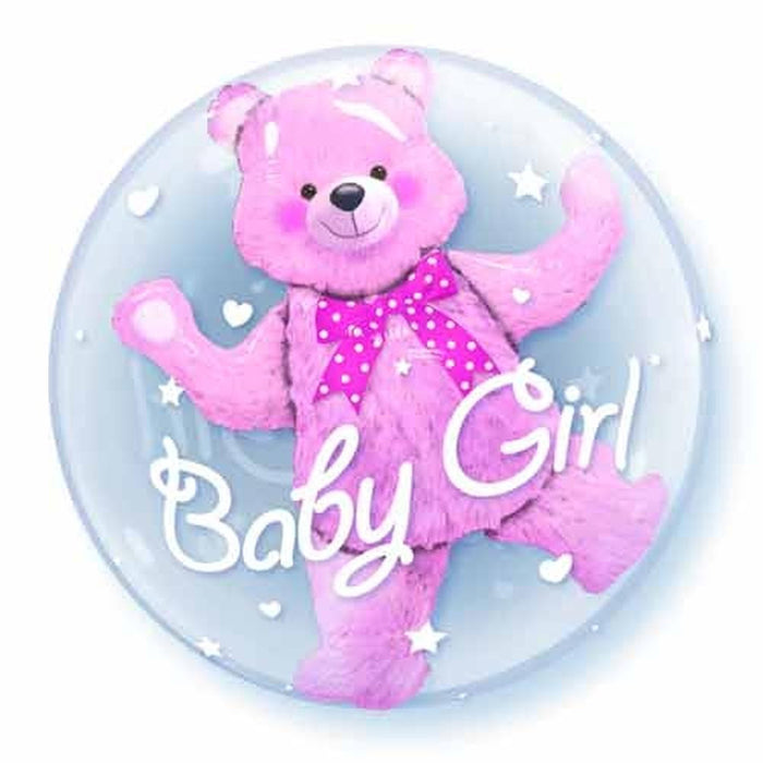 Baby Girl Balloon - Bubble with Teddy inside