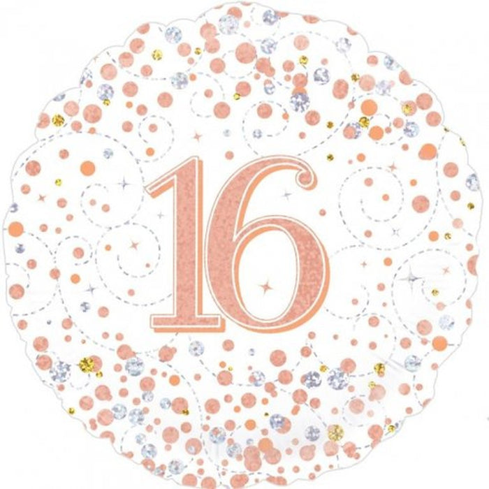 16th Birthday Balloon - Rose Gold & White