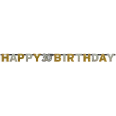 30th Happy Birthday Letter Banner | Black Gold Silver