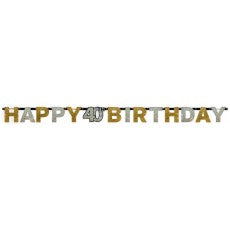 40th Happy Birthday Letter Banner | Black Gold Silver