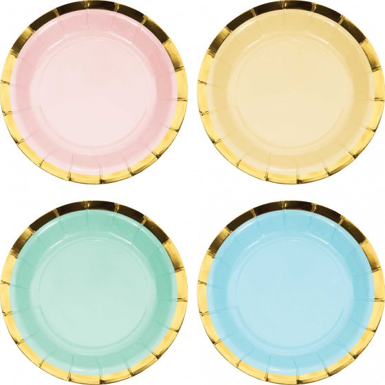 Pastel Paper Plates with Gold Trim | Assorted | Pk8