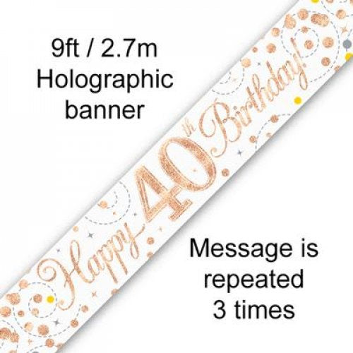 40th Birthday | Rose Gold Sparkling Banner