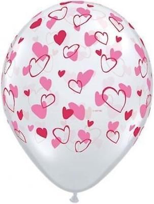Heart Balloons Clear w/ Red & Pink Hearts - Singles or Packs - Helium Filled or Flat