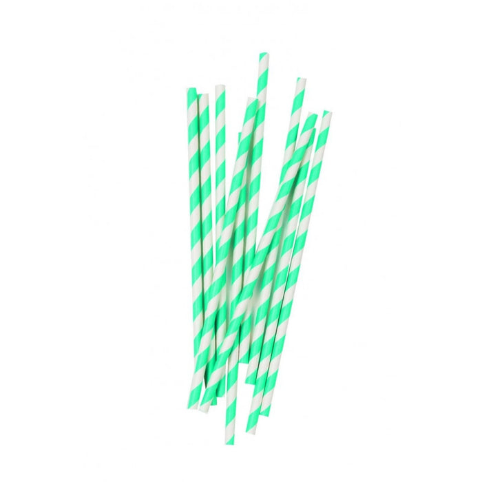 Straws Turquoise & White Striped Pk10