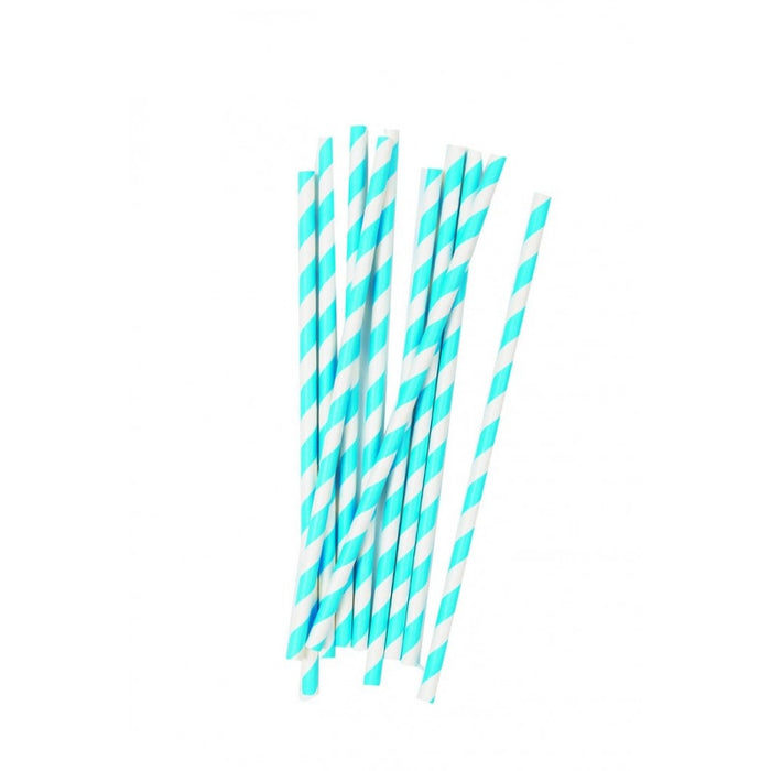 Straws Electric Blue White Striped Pk10