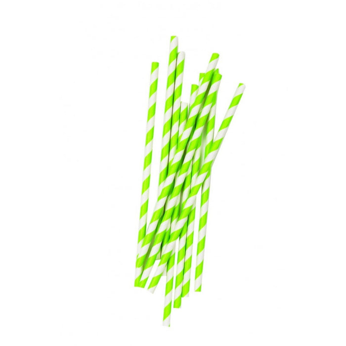 Straws Green & White Striped Pk10