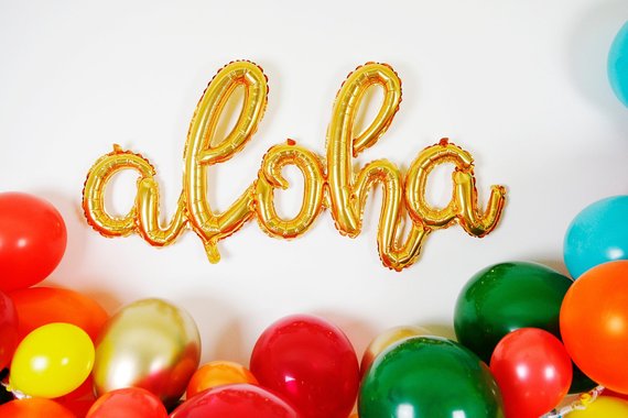 Aloha Balloon Gold Script - Air Fill Only
