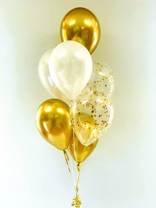 7 Balloon Bouquet  - Gold & White