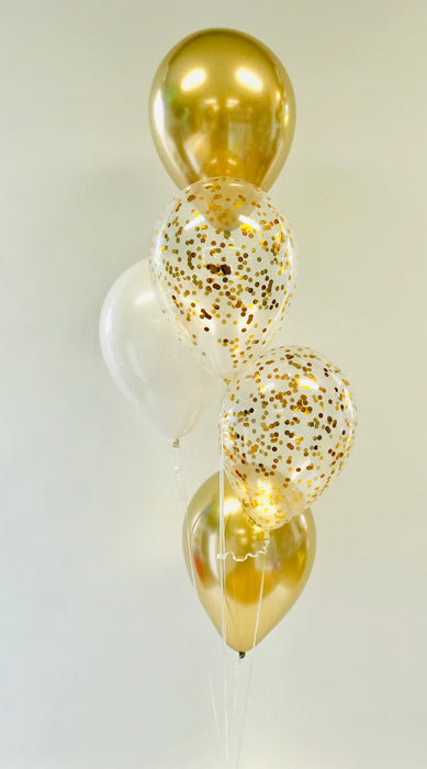 Chrome Gold, Pearl White & Confetti Balloon Arrangement