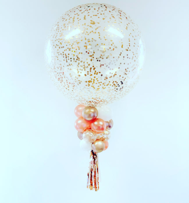 Large Rose Gold Confetti Balloon with Tassels - EACH