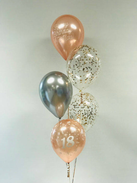 Rose Gold and Silver Confetti Balloon Arrangement