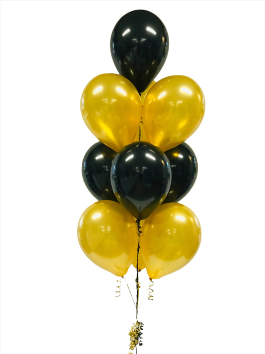 10 Balloon Floor Arrangement -  Black & Gold