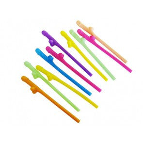 Penis Straws Multi Coloured Pk10